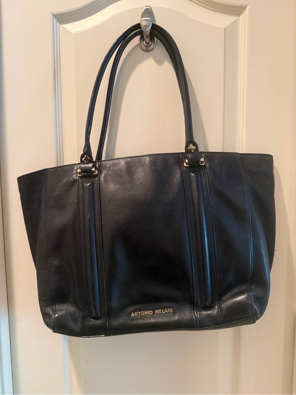 ANTONIO MELANI Black Leather Double-Handle Tote